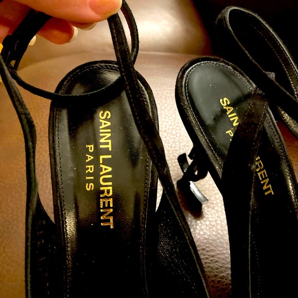 SAINT LAURENT Suede Opyum Monogramme Ankle Strap Pumps 85mm USED SZ 37.5 - Picture 4 of 16